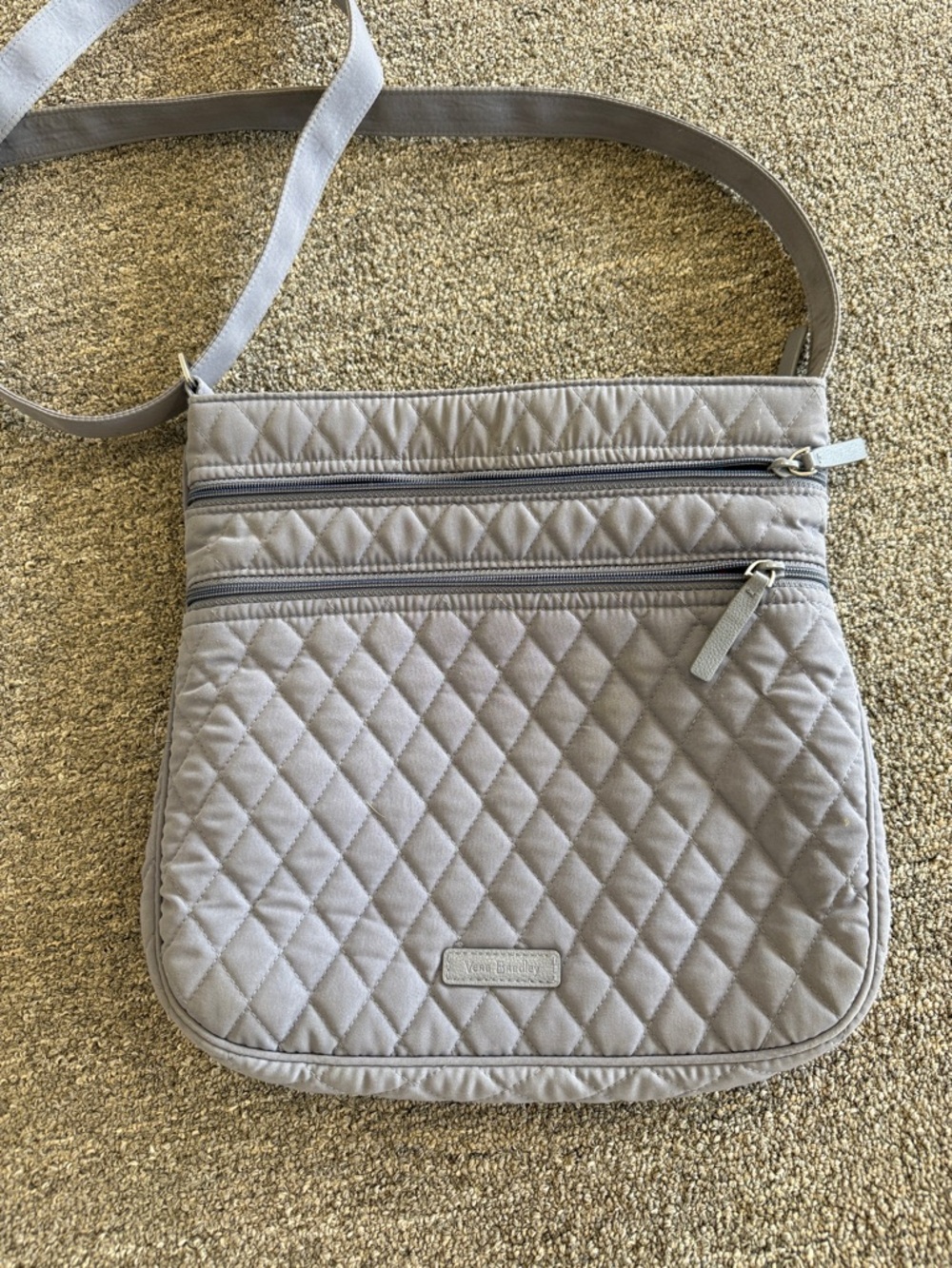 Vera Bradley Gray Quilted Crossbody Bag with Dual Zip Pockets